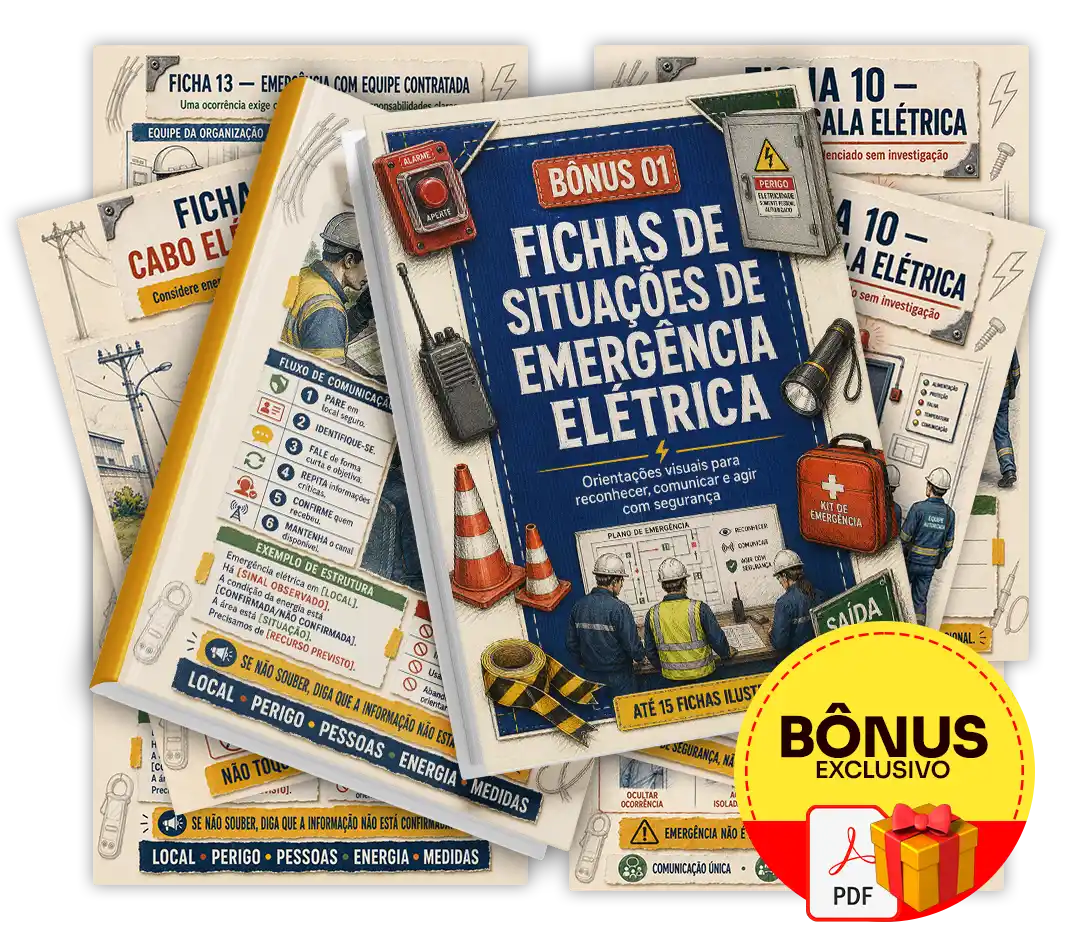 Mockup do bônus Fichas de Situações de Emergência Elétrica