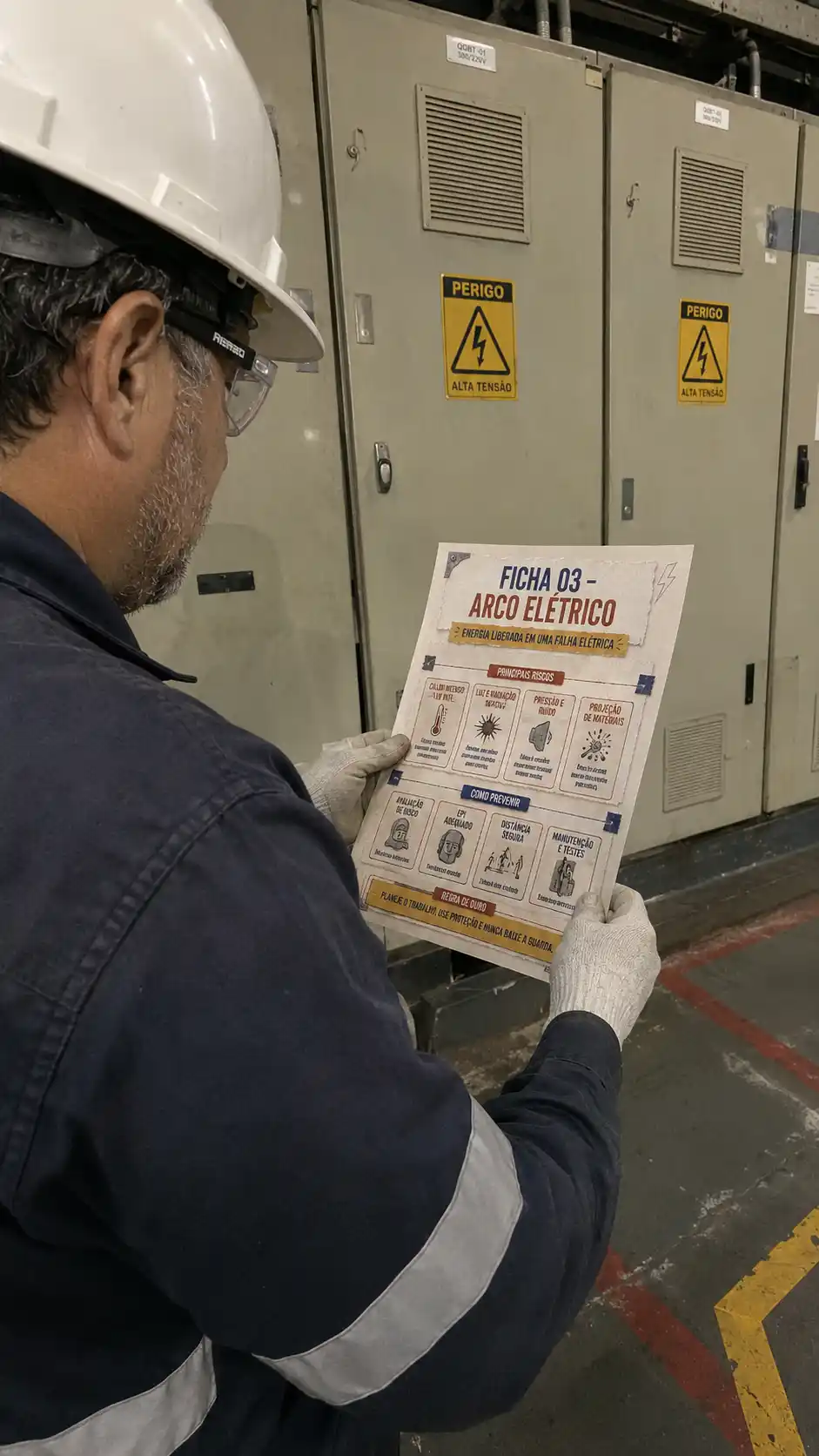 Profissional consultando a ficha de arco elétrico